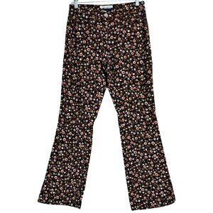 Y2K Blue Asphalt Flare Corduroy Pants Womens Size 5 Floral Print Multicolor Cott